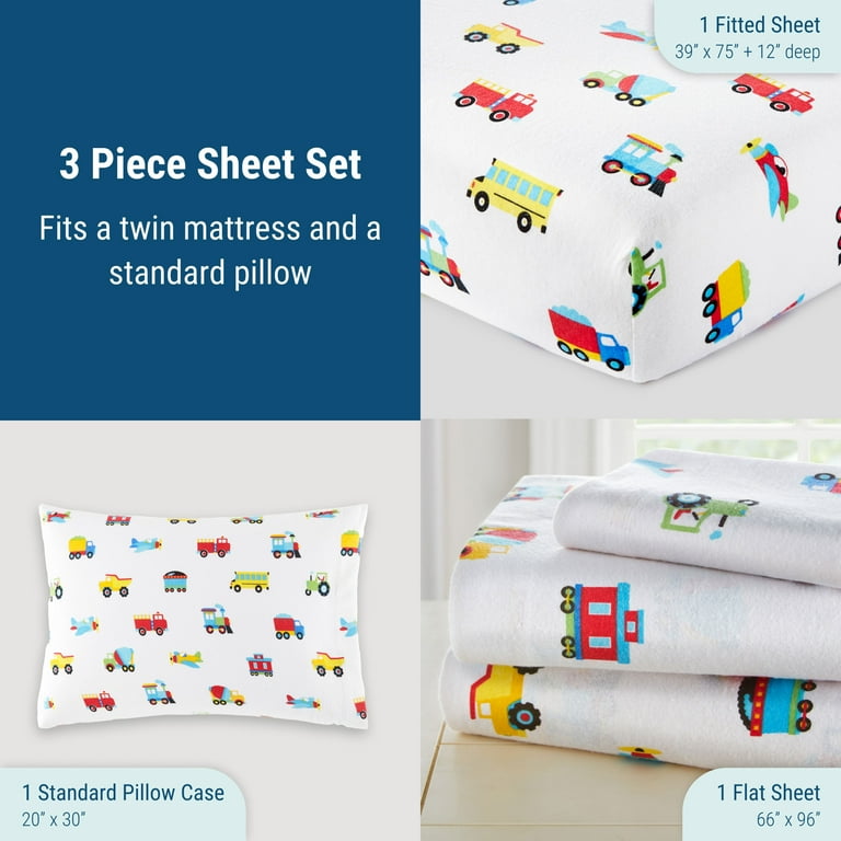 Wildkin Kids 100% Cotton Flannel Sheet Set for Boys and Girls