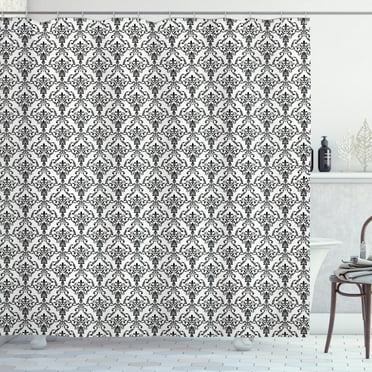 Ambesonne Damask Shower Curtain, Ornate Style Foliage, 69"Wx70"L, Black White