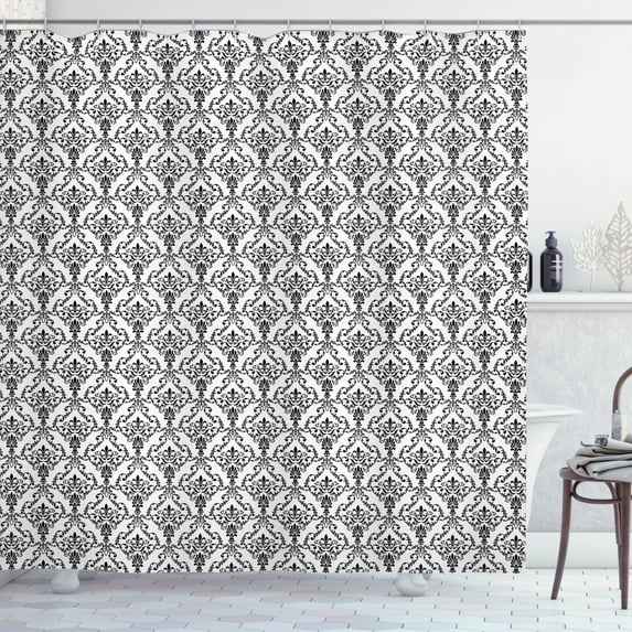 Ambesonne Damask Shower Curtain, Ornate Style Foliage, 69"Wx84"L, Black White