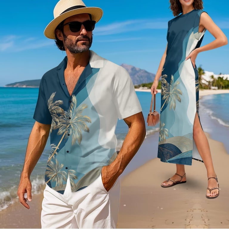 matching dress and shirt PATPAT Couples Matching Outfits Bodycon Dress & Button-Down Shirt Beige