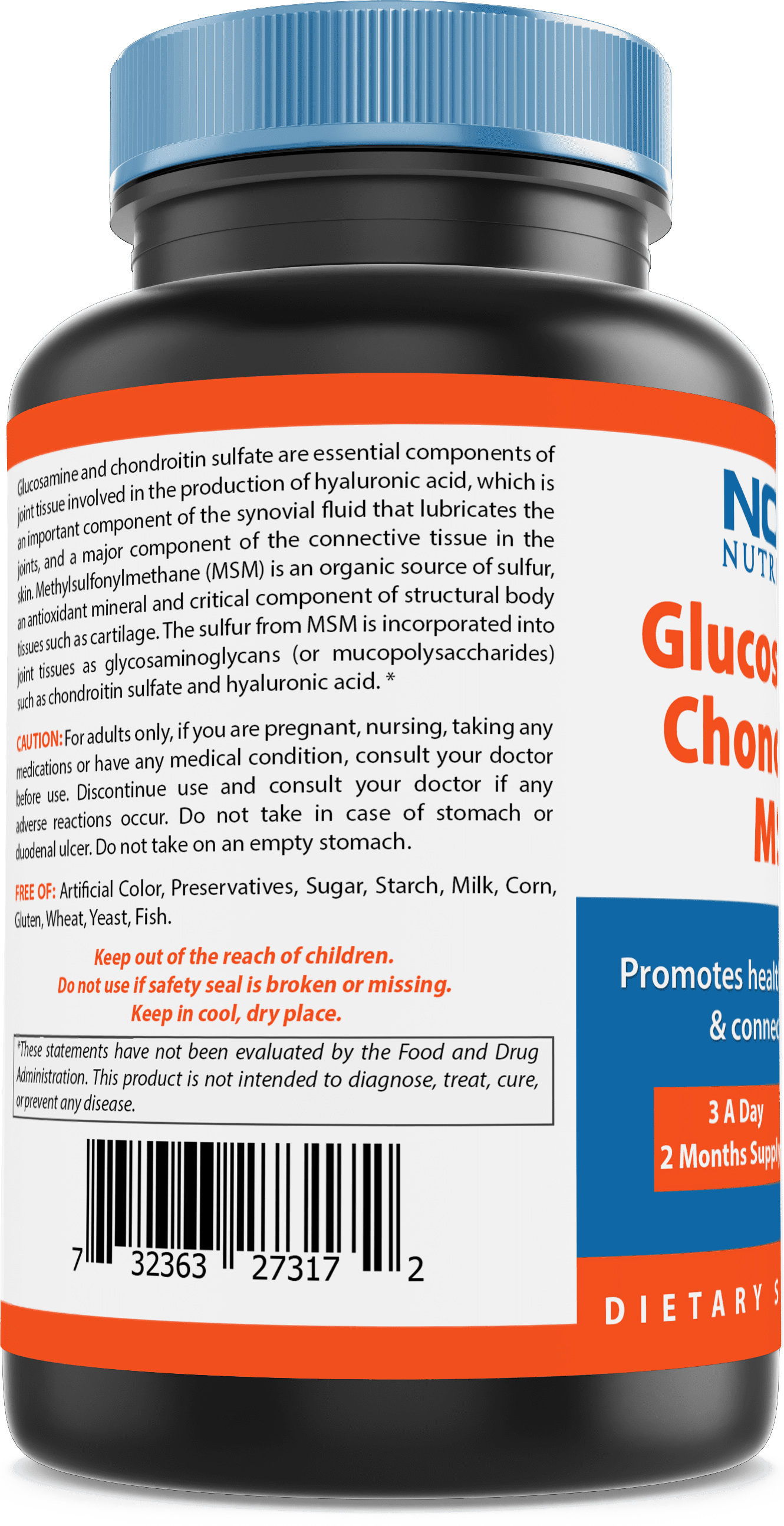 Nova Nutritions Triple Strength Glucosamine Chondroitin MSM 2600mg/Serving Capsules, Supports Healthy Joint, Cartilage and Connective Tissue - Promotes Joint Comfort & Flexibility 180 Count