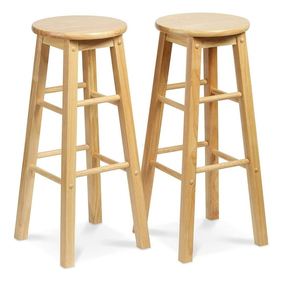 Classic Round-Seat 29 Inch Tall Kitchen Bar Stools, Natural, Set of 2