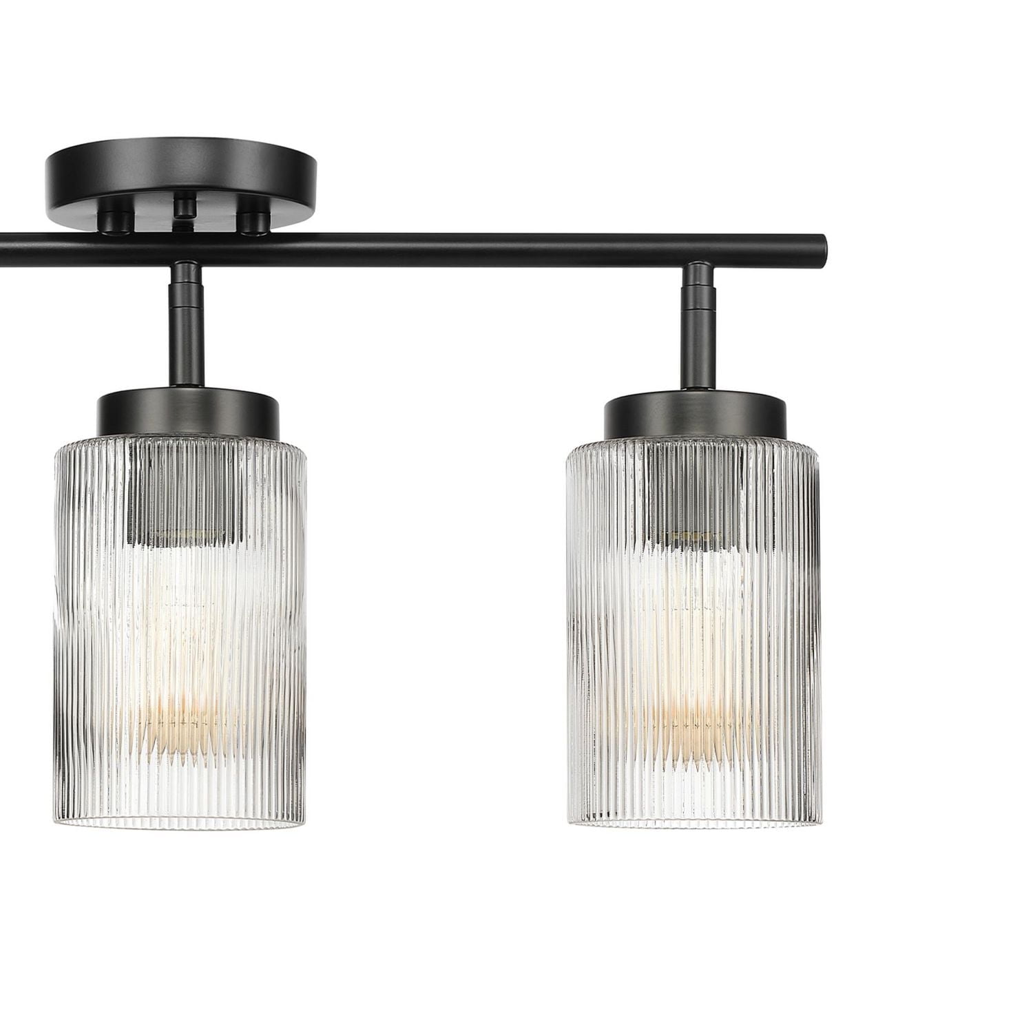 3-Light Matte Black Track Lighting with Ribbed Glass Shades and Pivoting Track Heads