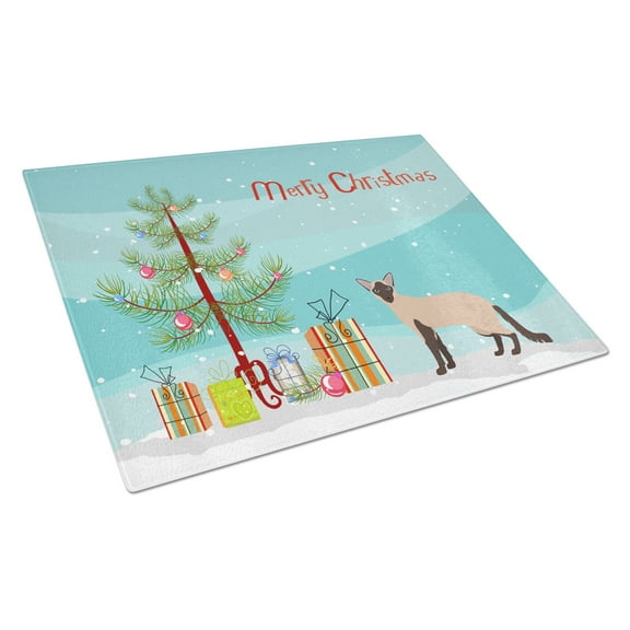 Carolines Treasures CK4590LCB Colorpoint Longhair Cat Merry Christmas Glass Cutting Board Large, 12H x 16W, multicolor
