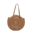 thumbnail image 4 of Clispeed Handmade Round Rattan Bag in Khaki, Bohemian Style Straw Circle Purse for Travel and Daily Use, 4 of 8