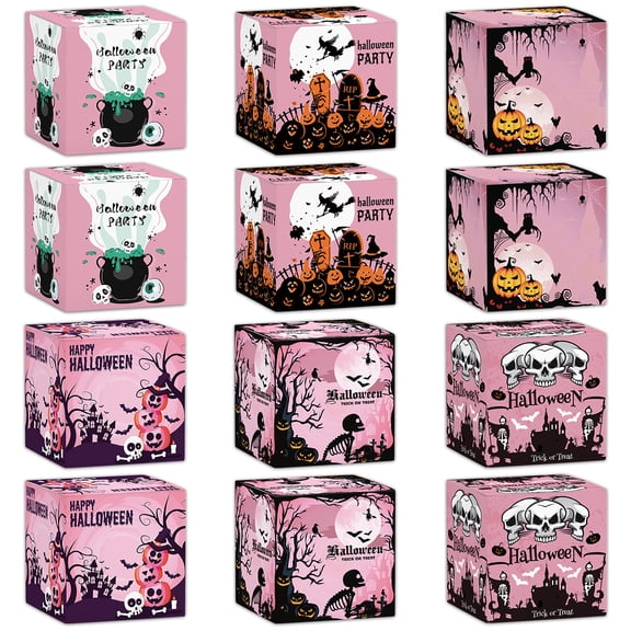 12Pcs  Halloween Treat Boxes  for Trick or Treat Candy Cookie Container Cardboard Foldable Party Favor Spooky Decor Props
