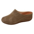 thumbnail image 6 of Pandaie Clogs for Women Comfortable Closed Toe Slip on Mules Suede Summer Wedge Slide Sandals Ladies Casual Walking Shoes Khaki Size 6.5, 6 of 7
