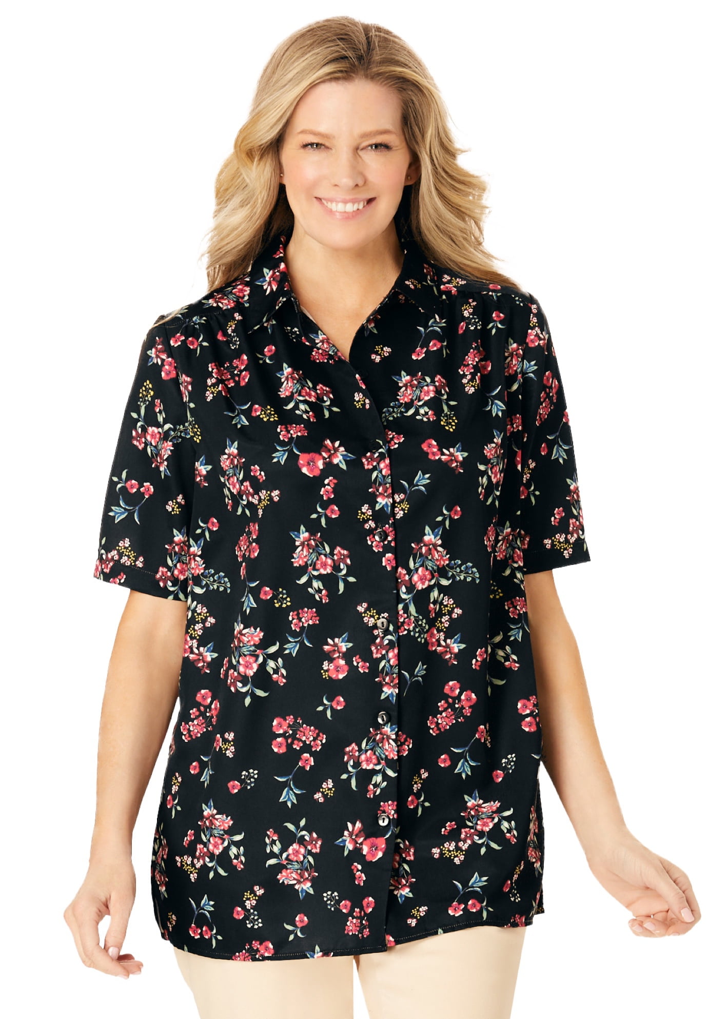 Woman Within Women's Plus Size Peached Button Down Shirt Button Down ...