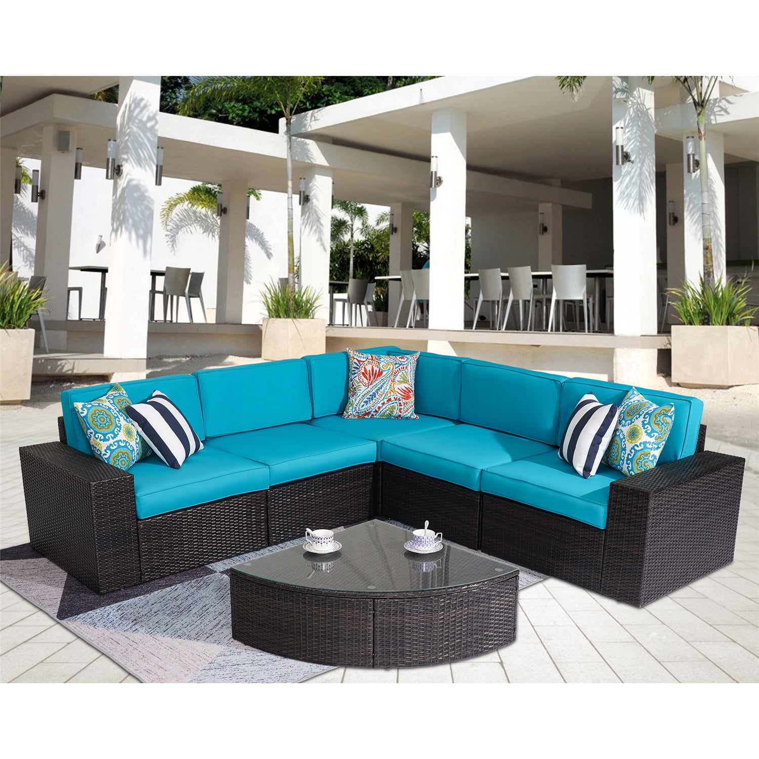 Lacoo 5 Pieces Patio Sectional Sofa Sets All-Weather PE Rattan 