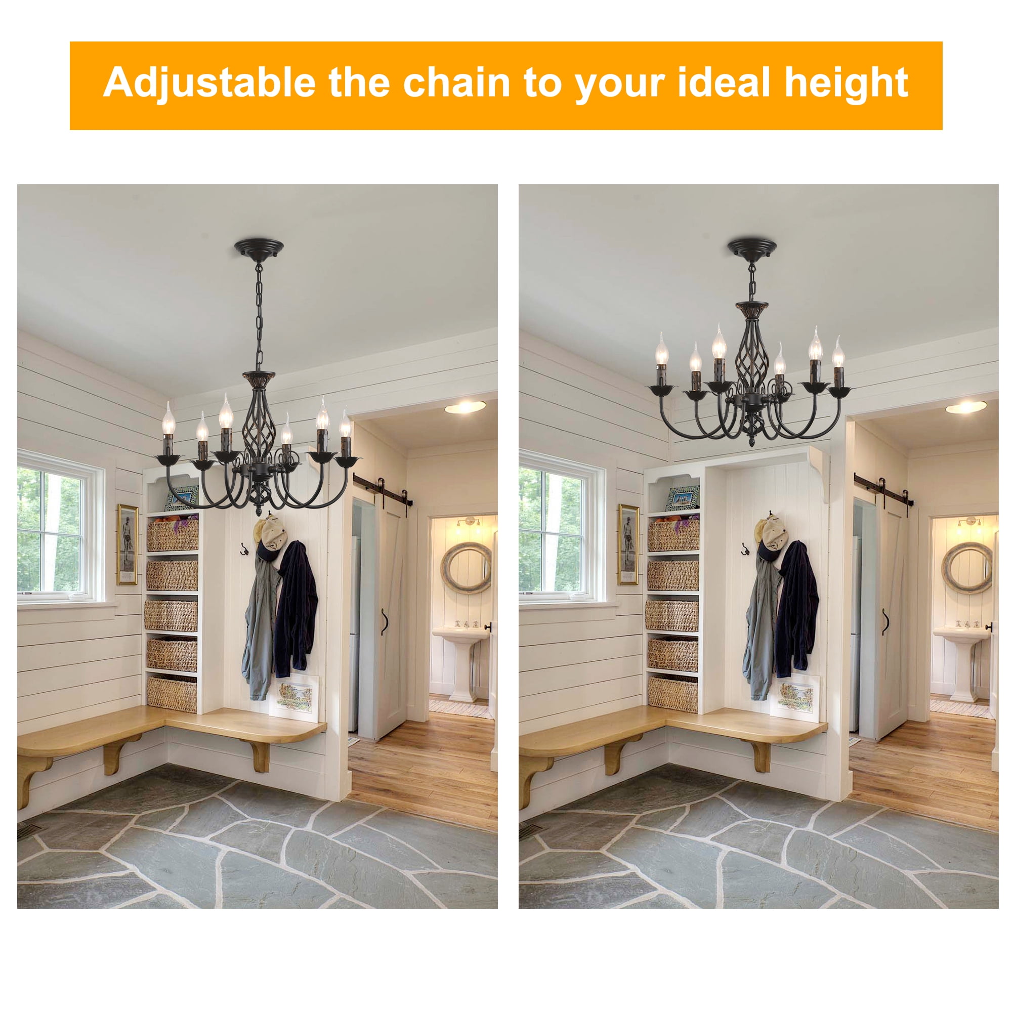 Garwarm 22.8 in. 6-Light Vintage French Country Chandelier, Farmhouse Candle Pendant Light Fixture for Kitchen Island Dining Room Living Room