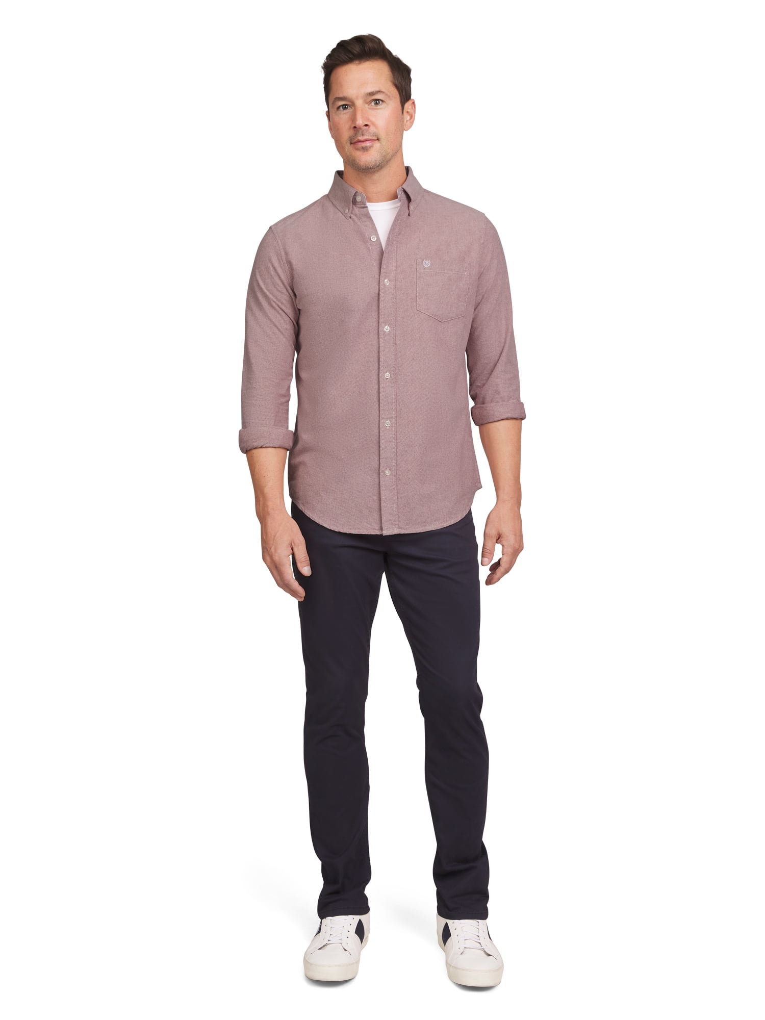 Chaps Men's & Big Men's Untucked Cotton Oxford Long Sleeve Button-Down Shirt, Sizes S-2XL