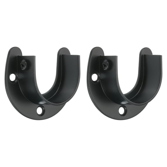 Uxcell Stainless Steel Closet Rod Bracket, 1-1/2 Inch Dia Wardrobe Bracket U-Shaped Rod Socket Flange, Black 2 Pack