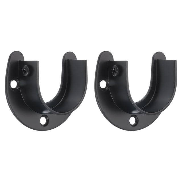 Soporte de varilla de armario de acero inoxidable Uxcell, diámetro de 1-1/2 pulgadas, soporte de varilla en forma de U, brida negra, paquete de 2