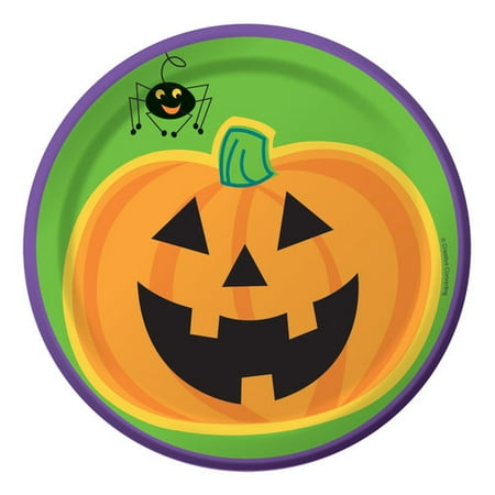 Halloween Grinning Pumpkin 7" Round Lunch Plates, 30-Count