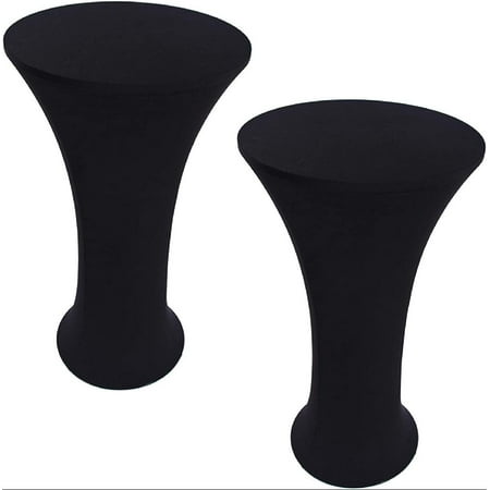 

2 Pack 32x43 Inch Black Cocktail Tablecloth Round Fitted Stretch Spandex Table Cover for Party Wedding Bars
