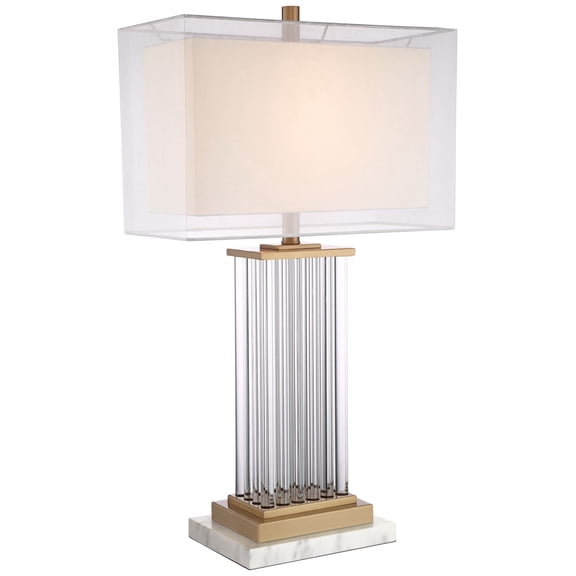 Possini Euro Design Darcia Modern Table Lamp with White Riser 29" Tall Crystal Sheer Outer White Linen Inner Shade for Bedroom Living Room Bedside