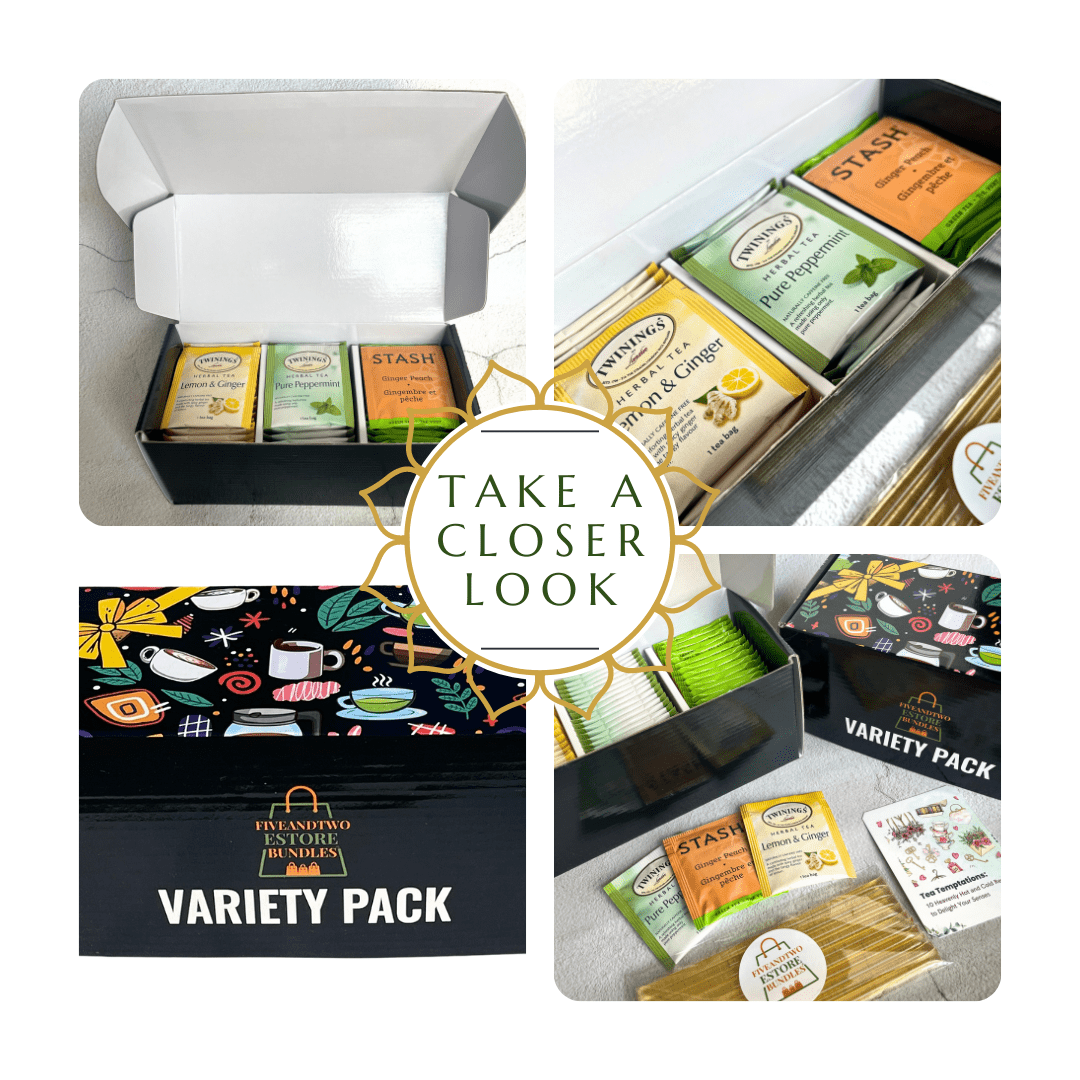 Ultimate Cold Buster Medicine Ball Tea Variety Set - Twinings Lemon & Ginger, Pure Peppermint Tea Bags, Stash Peach Ginger Tea with Matcha Green Tea Blend - 60pcs with Honey Sticks & Recipe eBook