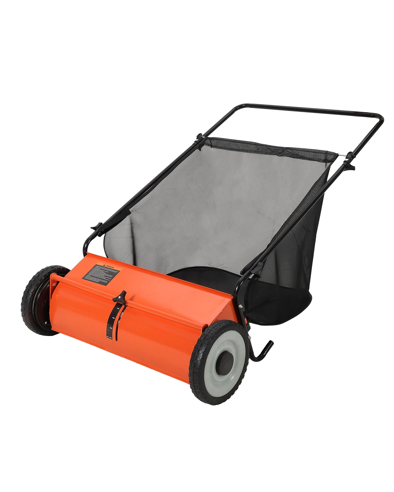 Ladcaser 26 in Push Lawn Sweeper, 7 Cu. Ft. Hopper Capacity Grass Sweeper, Manual Push Yard Sweeper w/ Height Adjustment & 4 Fast Spinning Brushes for Grass Clippings Leaves & Debris, Orange+Black