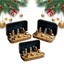 Mini Christmas Nativity Set in a Tin Box, Handcrafted Pocket Bethlehem Scene, Portable Holy Family Display, Small Religious Ornament, for Desk, Shelf, Office, Travel Decor, Christmas Gifts(3pcs)