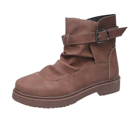 

ZHAGHMIN Women Boots Winter Over Knee Long Boots Ladies British Style Solid Color Leather Round Head Belt Buckle Thick Heel Fashion Short Boots Womens Dog Boots Women Boots Size 11 Boots Women Winte