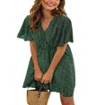 thumbnail image 3 of Femmes Casual Mousseline Mini Robe Manches Courtes Point Imprimé V Cou Taille Haute une Robe de Ligne d'Été Robe de Plage, 3 of 6