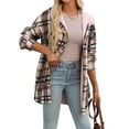 thumbnail image 2 of Chaqueta de Franela con Capucha y Cuadros para Mujer, Abrigo Grueso de Invierno para Mantener el , Chaqueta de Forro Cálida y Suave con Botones Rosa L, 2 of 10