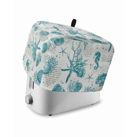 Fsddascl Turquoise Coastal Coral Small Toaster Cover 2 Slice, Kitchen Appliance Covers, Nautical Starfish Seahorse Toaster Oven Cover with Loop, Bread Machine Cover Polyester Dust Cover Protection