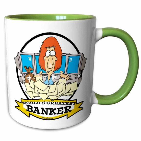 3drose, Funny Worlds Greatest Banker Occupation Job Cartoon, 11oz Two-tone Green Mug