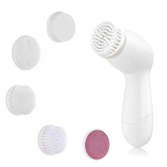 Waterproof Cleansing Device Set with 5 Brush Heads,Electric Cleansing Device,Gentle Deep Scrubbing,1 x cleansing device 5 x brush heads,Pink