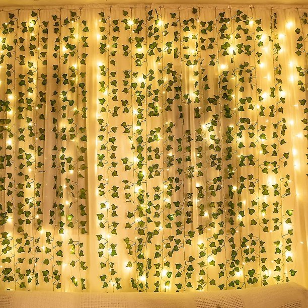 Guirnalda de hiedra artificial de 12 piezas, hiedra colgante artificial con 100 luces LED