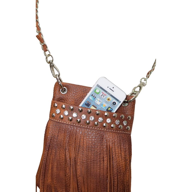 Beautiful Rhinestone with Fringe Women Mini Cross Body Bag - Beige