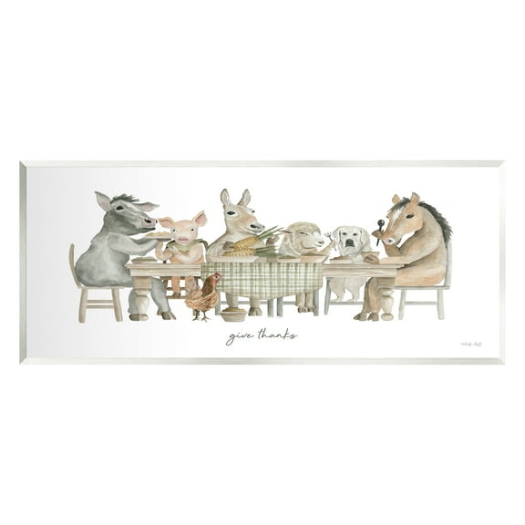 Stupell Industries Give Thanks Farmhouse Kitchen Animals & Insects Painting Unframed Art Print Wall Art, 17 x 7