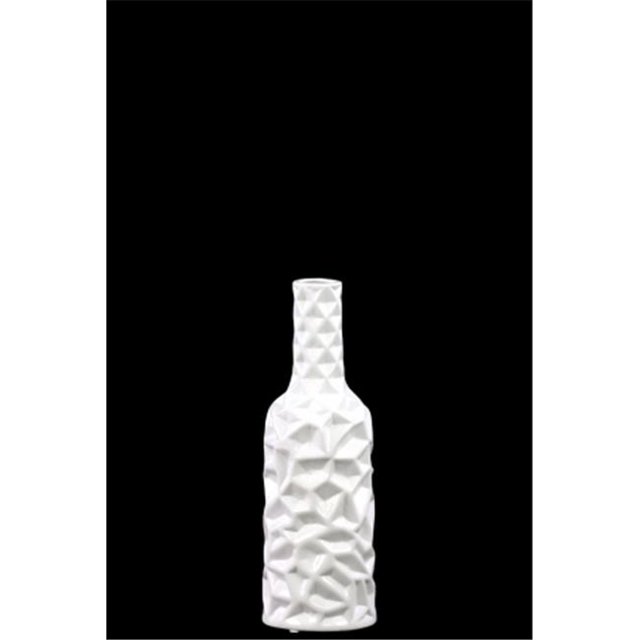 Urban Trends Collection Ceramic Round Bottle Vase With Wrinkled Sides, Small - White