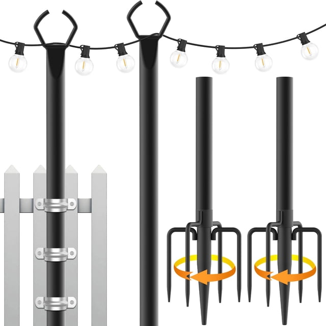 Postes para guirnaldas de luces Mutovlin de metal, 3 m, para exterior, paquete de 2