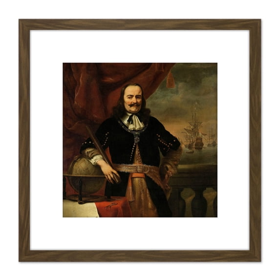 Bol Michiel De Ruyter Lieutenant Admiral Painting 8X8 Inch Square Wooden Framed Wall Art Print Picture with Mount