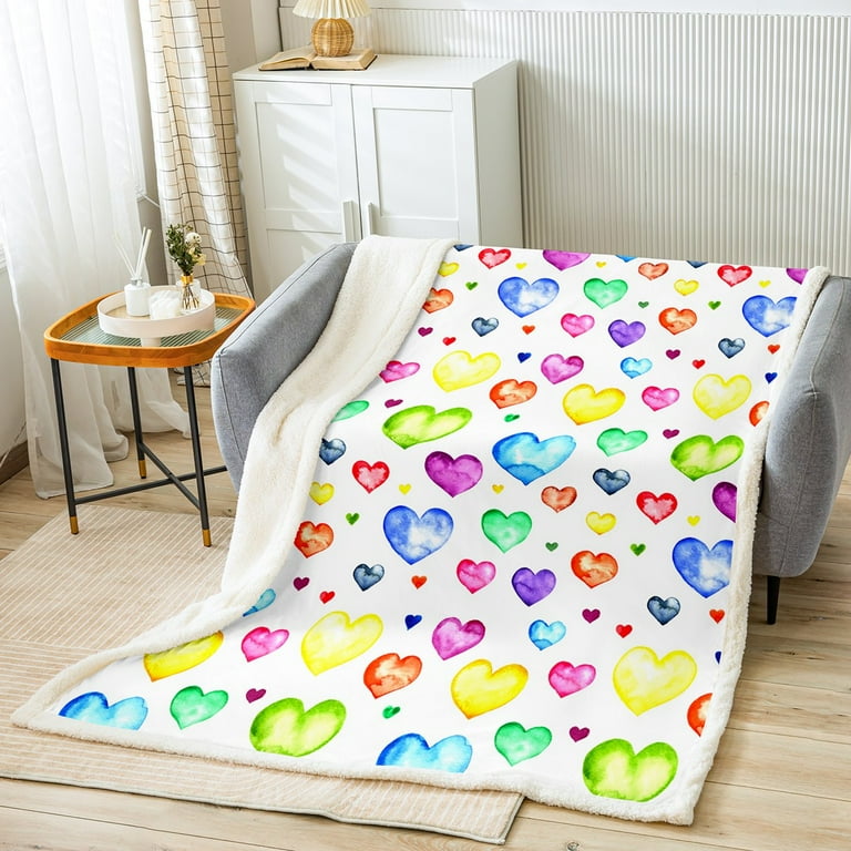 YST Rainbow Hearts Print Fleece Blanket Watercolor Love Heart Sherpa Blanket Colorful Rainbow Blanket White Blue Pink Throw Blanket for Sofa Kids Girls Toddler Flannel Blanket Microfiber Cozy Walmart....