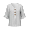 thumbnail image 5 of MuXiKeJi Clothes 3/4 Length Sleeve Womens Tops Cotton Linen Boho Blouses Floral V Neck Shirts Summer Beach Casual Top, 5 of 5