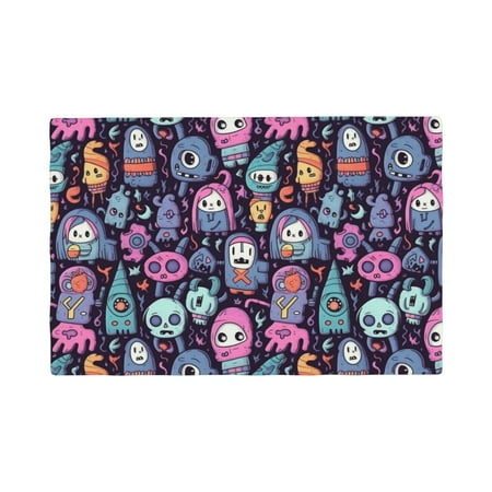

Placemats Set of 4 Funny colorful skull ghost Heat Resistant Non - Slip Place mats Waterproof table mat for Kitchen Dining-6片装