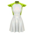 thumbnail image 4 of YiZYiF Womens Halloween Alien Cosplay Costume Metallic Shiny Cap Sleeve A-line Dress Rave Outfits Green L, 4 of 7