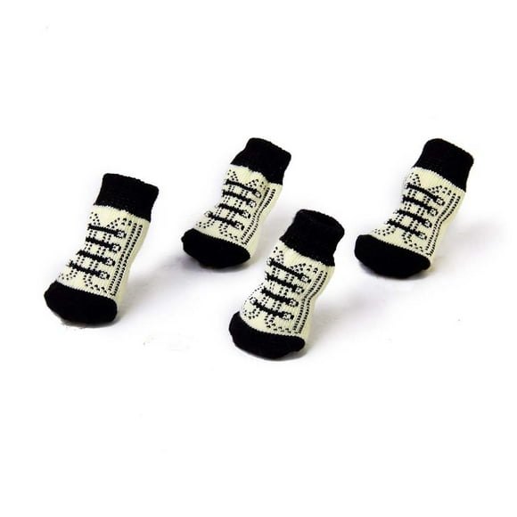 4 calcetines antideslizantes lindos para perros pequeños, cachorros y gatos, talla XL (negro + blanco)