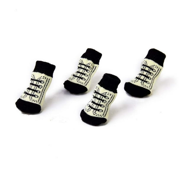 4 calcetines antideslizantes para perros pequeños, cachorros y gatos (talla M, negro y blanco)