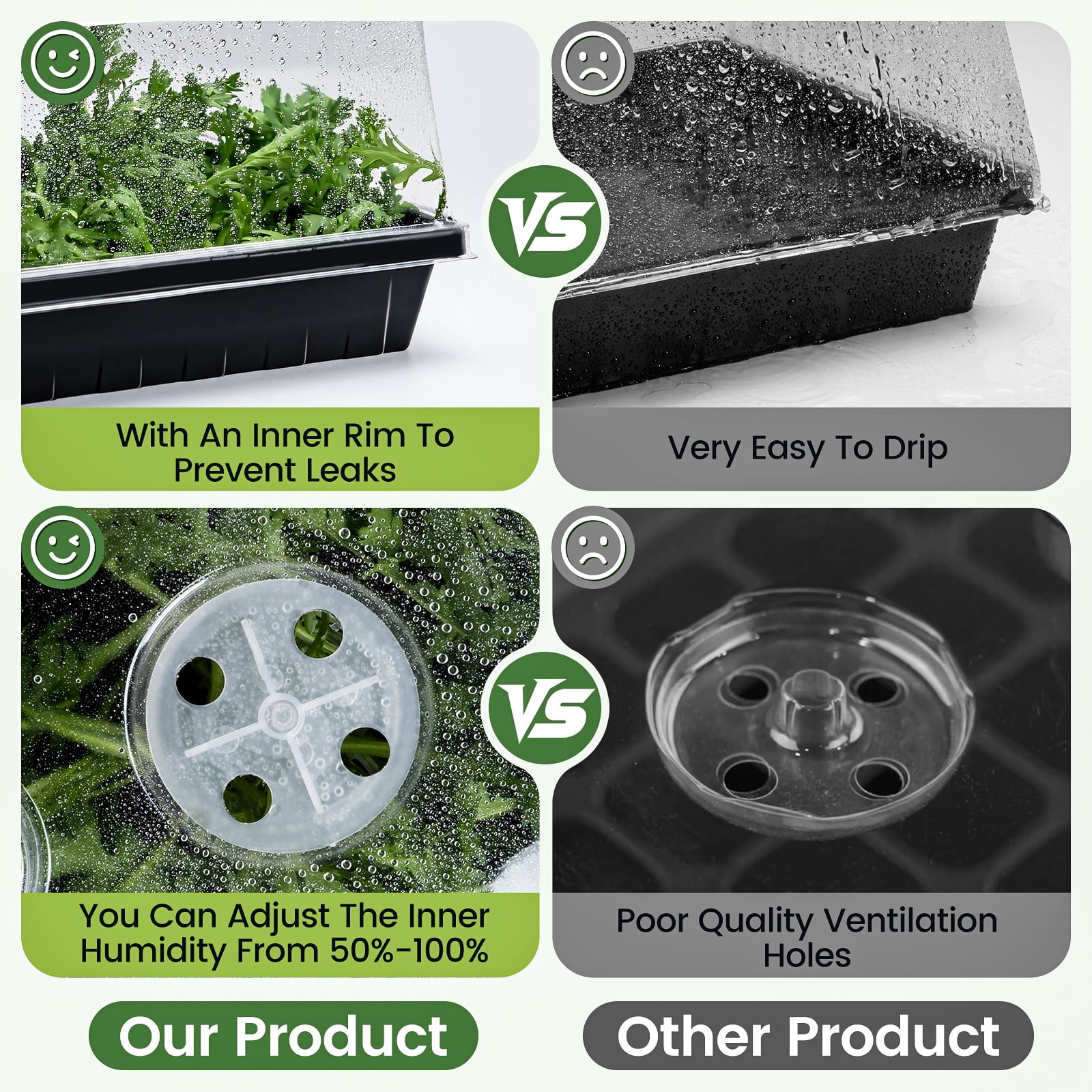 20-Pack Heavy Duty 1020 Seed Starter Trays with 5" Humidity Domes, Thick Plant Propagation Trays with Clear Domes for Greenhouse Seed Germination & Microgreens