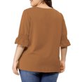 thumbnail image 4 of Agnes Orinda Women's Plus Size Blouse Ruffle Front Smocked Sleeves V Neck Solid Casual Tops 1X Brown, 4 of 9