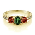 thumbnail image 2 of Gem Stone King 2.92 Ct Emerald Envy Mystic Topaz Red Garnet 18K Yellow Gold Plated Silver Moissanite Ring (Size 8), 2 of 4