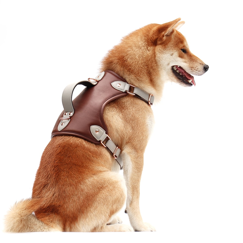 Pet Artist PU Leather Dog Harness with Handle No Pull Soft Padded Vest Adjustable Medium Large