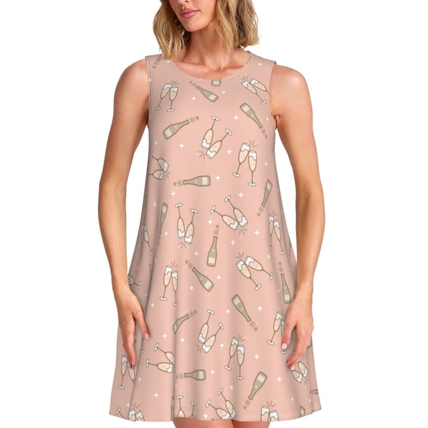 Fotbe New Year'S Eve Party Vestido de Verano sin Mangas para Mujer – Vestido Midi Línea A, Estilo Camiseta Floral, Vestido Playero Casual y Fluido