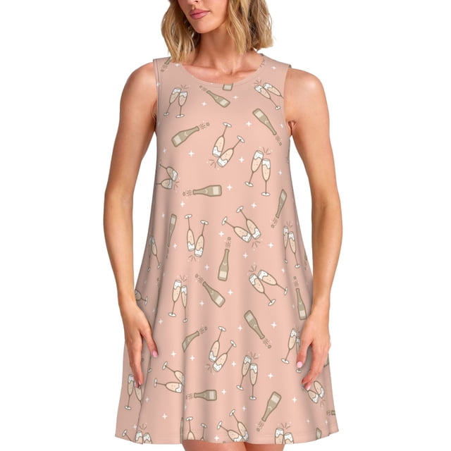 Fotbe New Year'S Eve Party Vestido de Verano sin Mangas para Mujer – Vestido Midi Línea A, Estilo Camiseta Floral, Vestido Playero Casual y Fluido