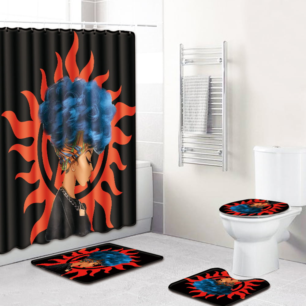 Details about   Moon Wolf Galaxy Shower Curtain With Hook Bath Mat Bathroom Toilet Cover Rug Set 