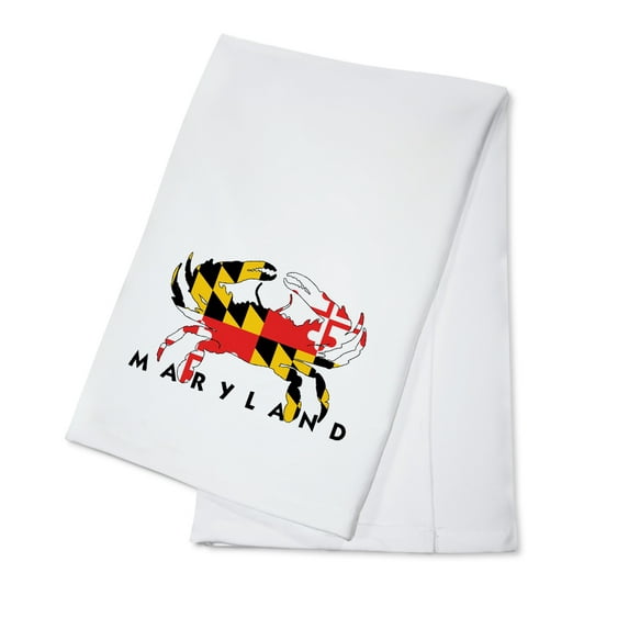 Decorative Tea Towel, Apron Maryland, Crab Flag (White with Black Text), Unisex, Adjustable, Organic Cotton