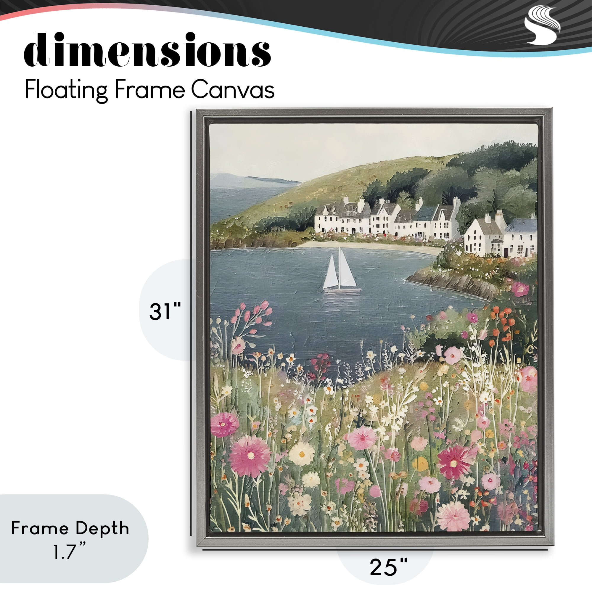 Stupell Industries Clifftop Meadow & Sailboat Gray Framed Floater Canvas Wall Art, design by Riley B